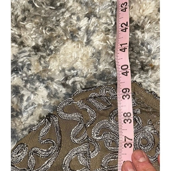 Sundance Pure Elegance Applique Shift Dress Gray Tan M Midi Boho Romantic - Picture 4 of 5